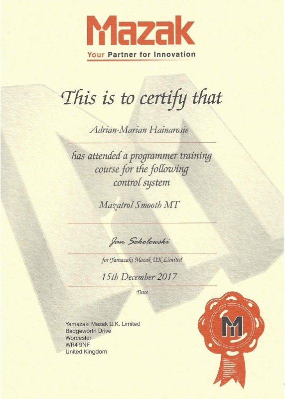 mazatrol certificate